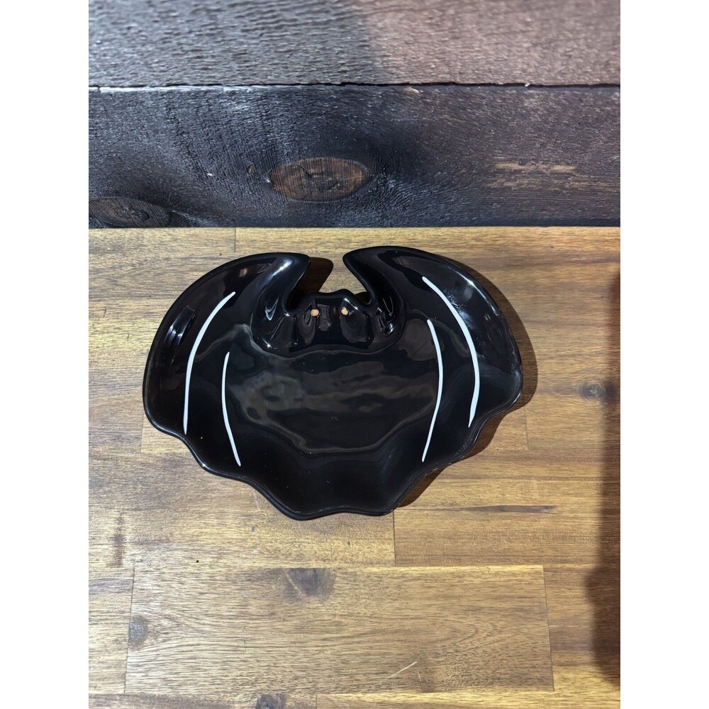 Ceramic Halloween Black Bat Candy Dish Hausenware Spooky Table Candy Dish